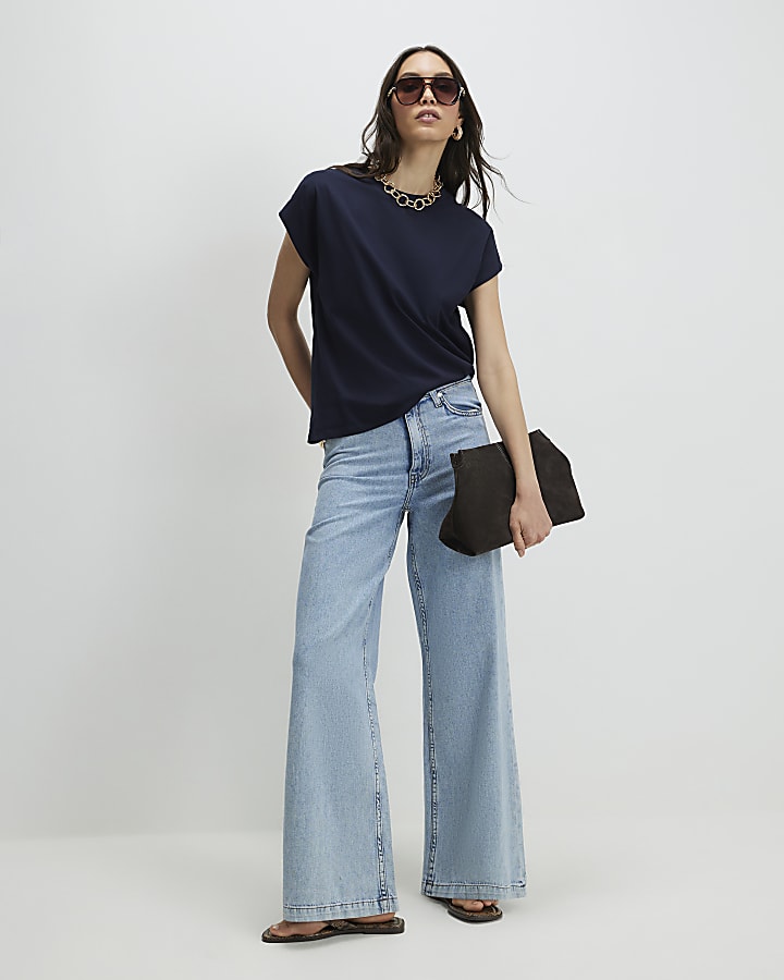 Navy Cotton Short Sleeve Sleeve T-shirt