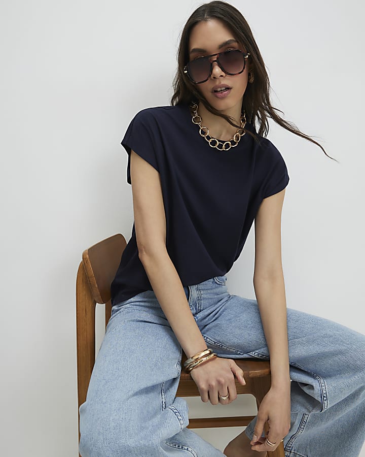 Navy Cotton Short Sleeve Sleeve T-shirt