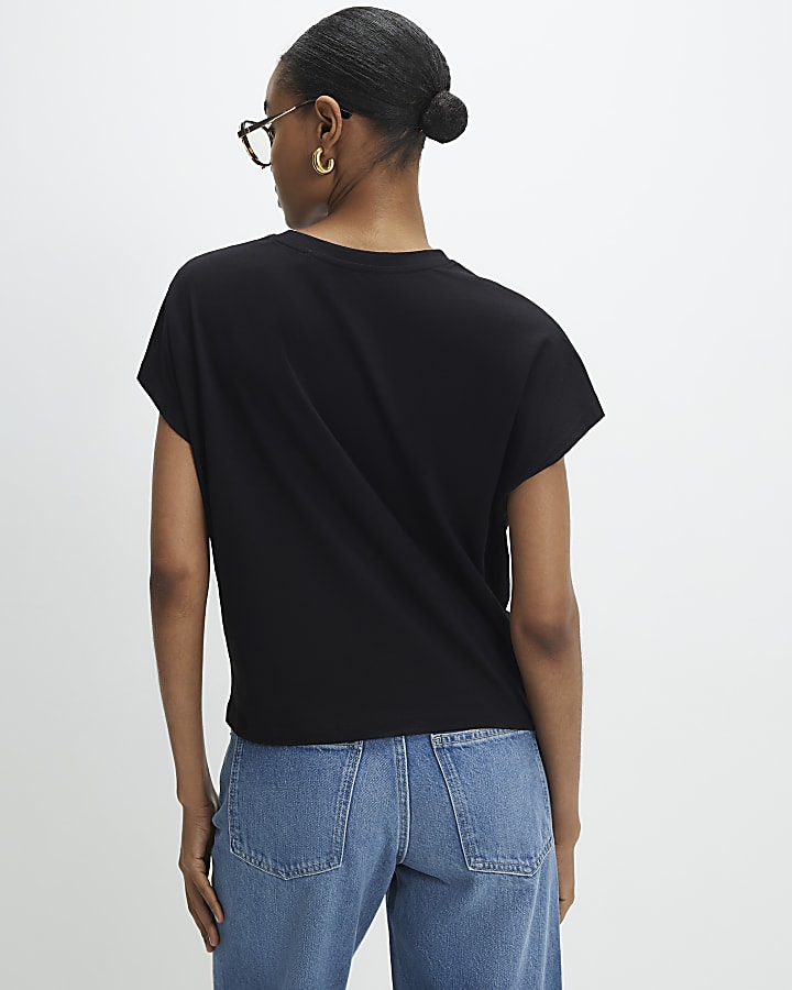 Black Short Sleeve Twist Front T-shirt