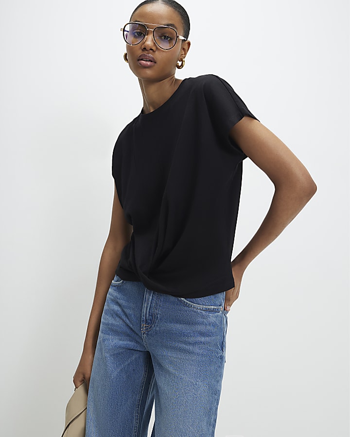 Black Short Sleeve Twist Front T-shirt