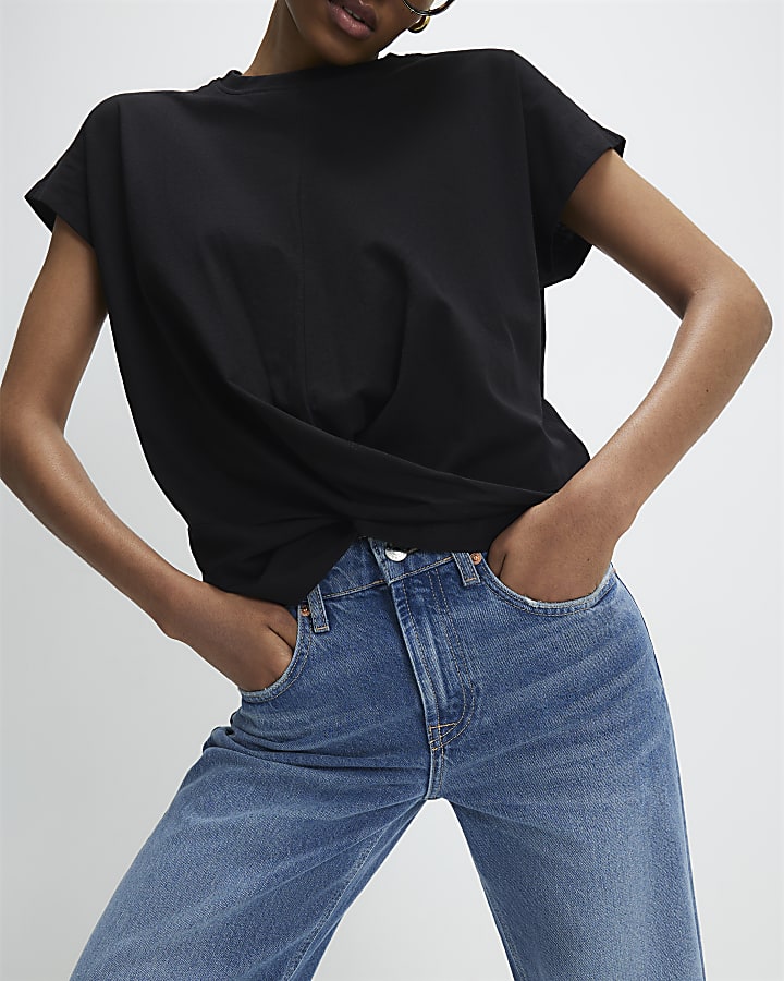 Black Short Sleeve Twist Front T-shirt