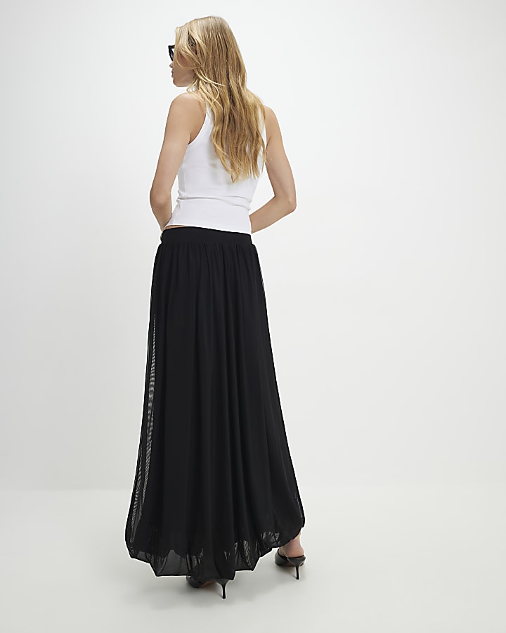 Black Mesh Bubble Hem Midi Skirt