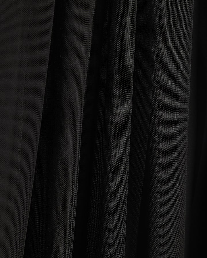 Black Mesh Bubble Hem Midi Skirt