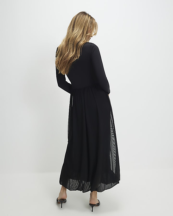 Black Bubble Hem Hybrid Midi Dress