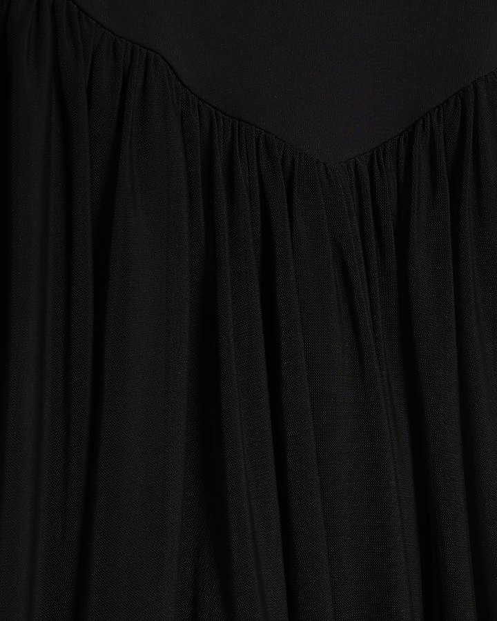 Black Bubble Hem Hybrid Midi Dress