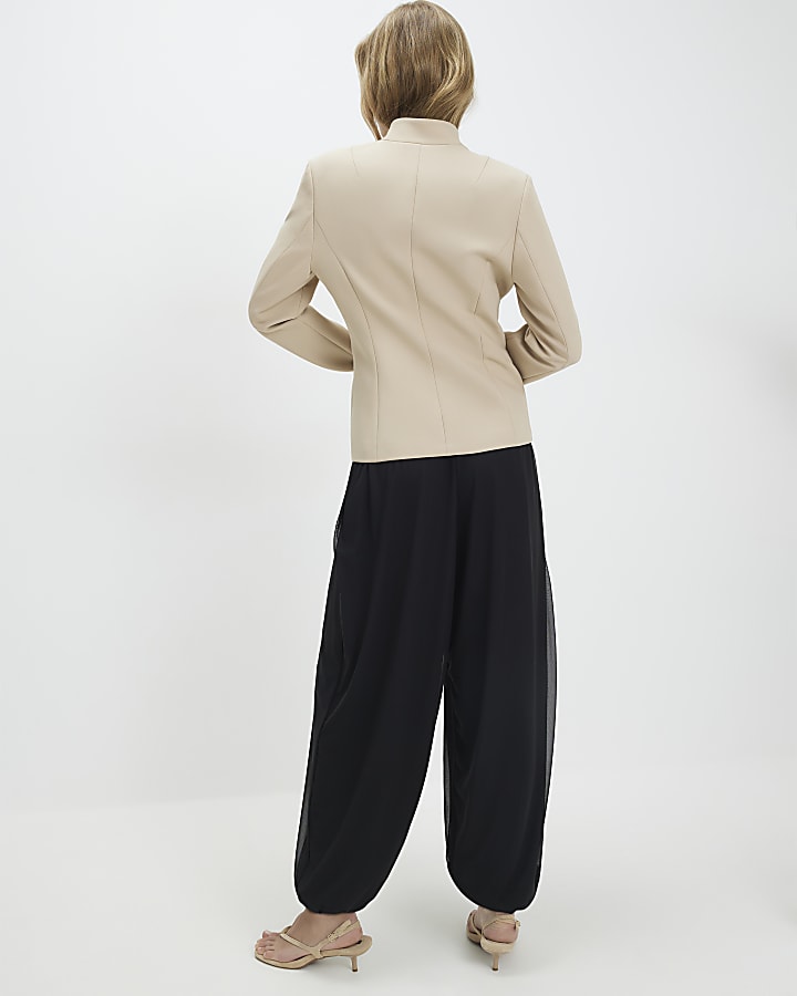 Black Mesh Bubble Hem Balloon Trousers