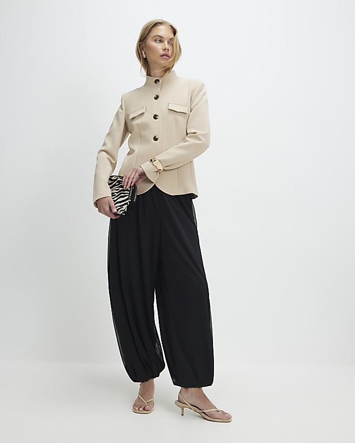 Black Mesh Bubble Hem Balloon Trousers