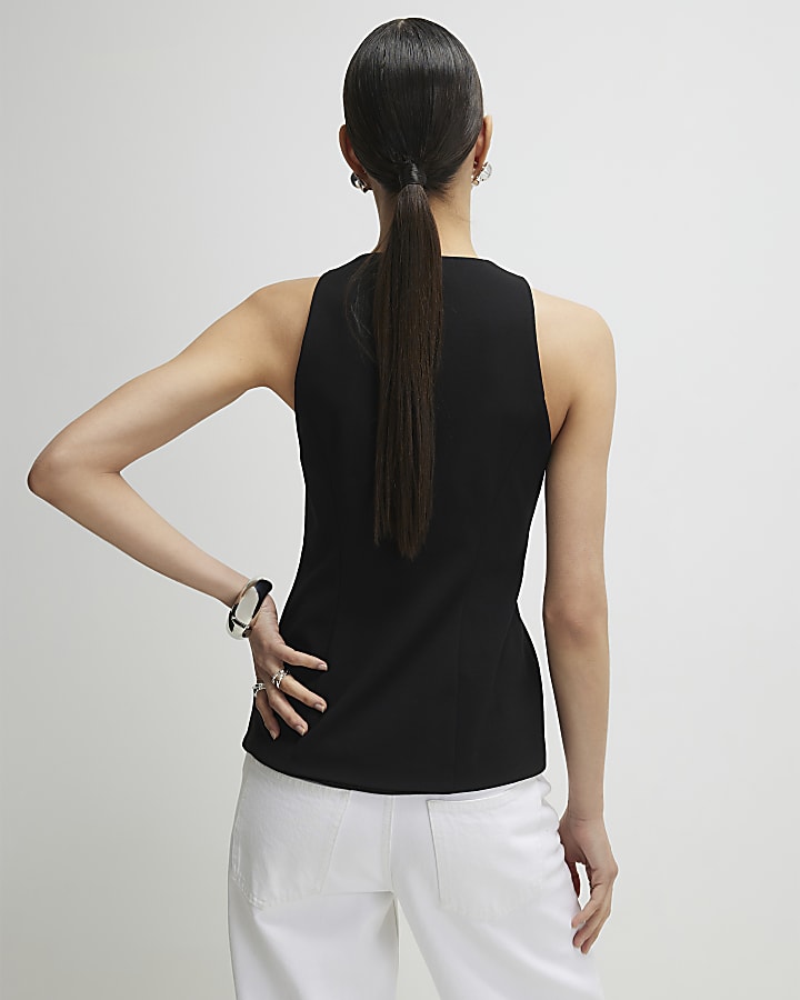 Black Asymmetric Bow Tie Front Waistcoat