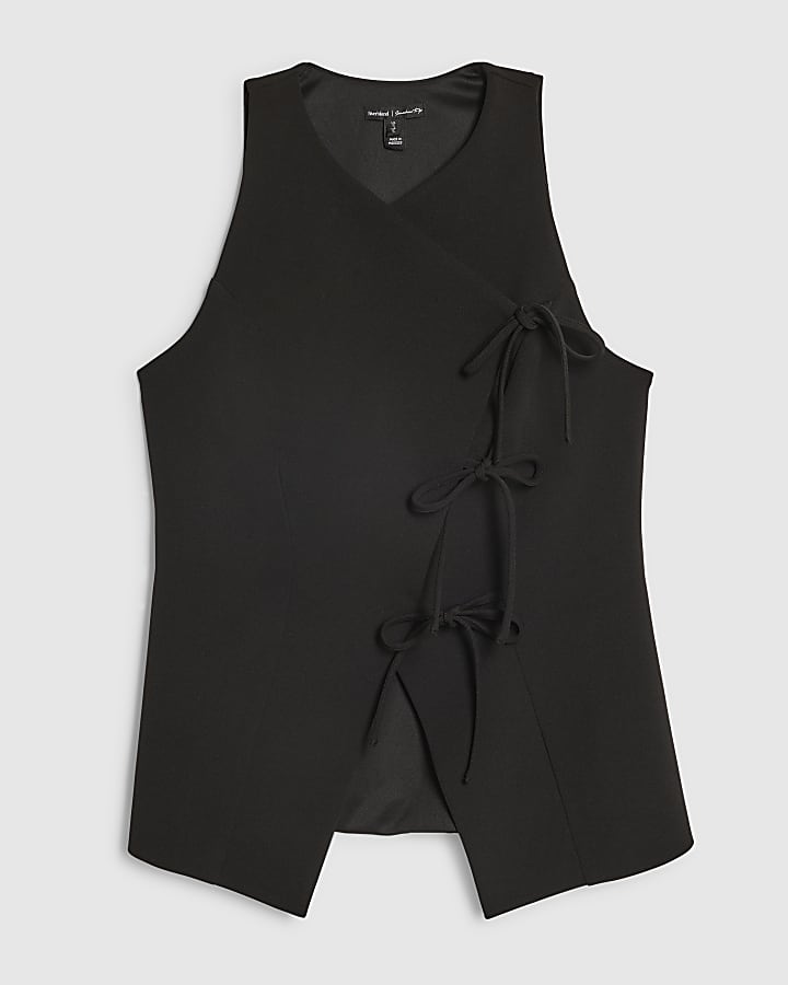 Black Asymmetric Bow Tie Front Waistcoat