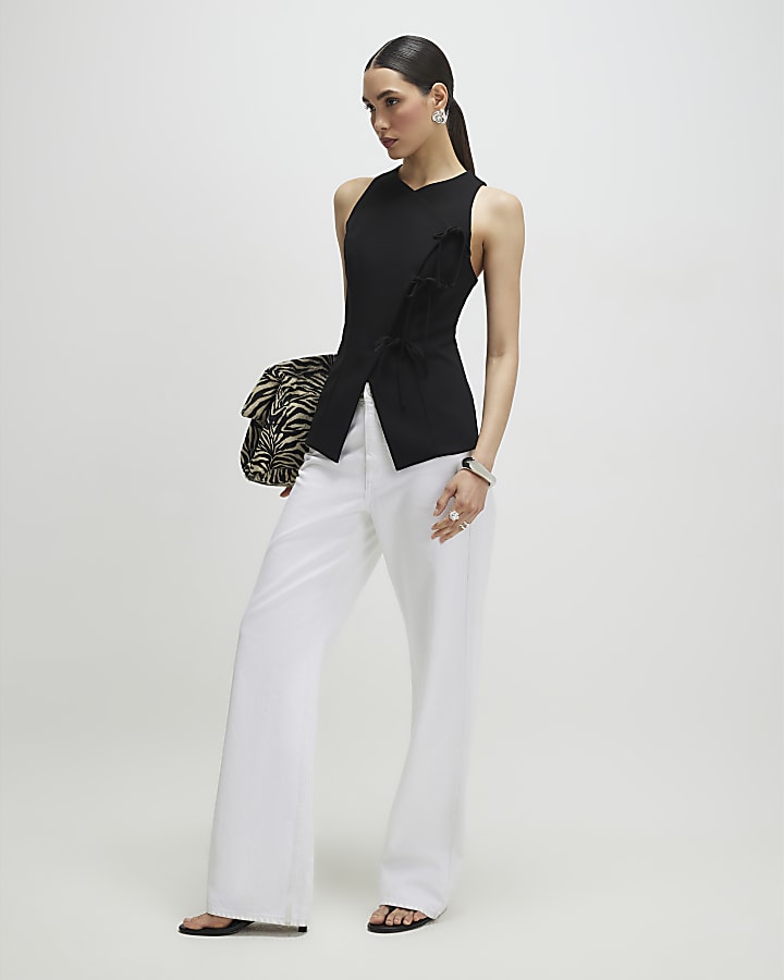 Black Asymmetric Bow Tie Front Waistcoat