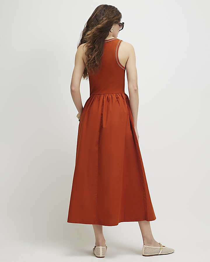 Orange Sleeveless Whipstitch Maxi Dress