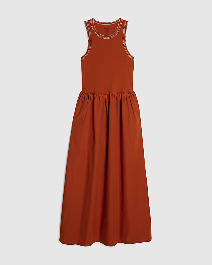 Orange Sleeveless Whipstitch Maxi Dress