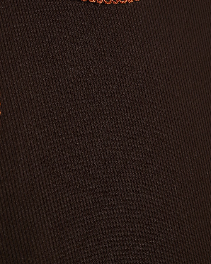 Brown Sleeveless Whipstitch Maxi Dress