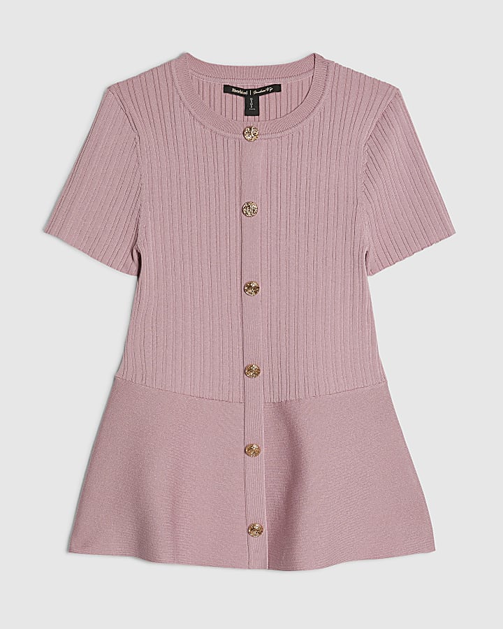 Pink Peplum Ribbed Knitted Top