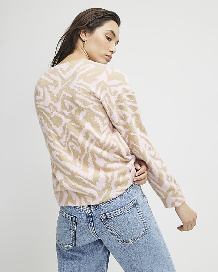 Pink Long Sleeve Zebra Print Cosy Top
