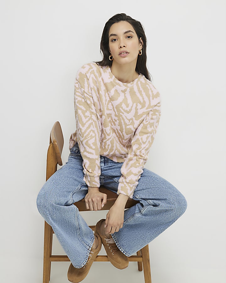 Pink Long Sleeve Zebra Print Cosy Top