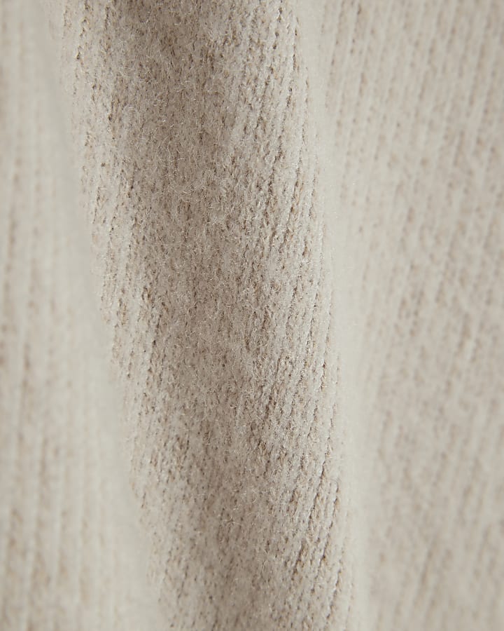 Beige Cosy Long Sleeve Bubble Hem Ribbed Top