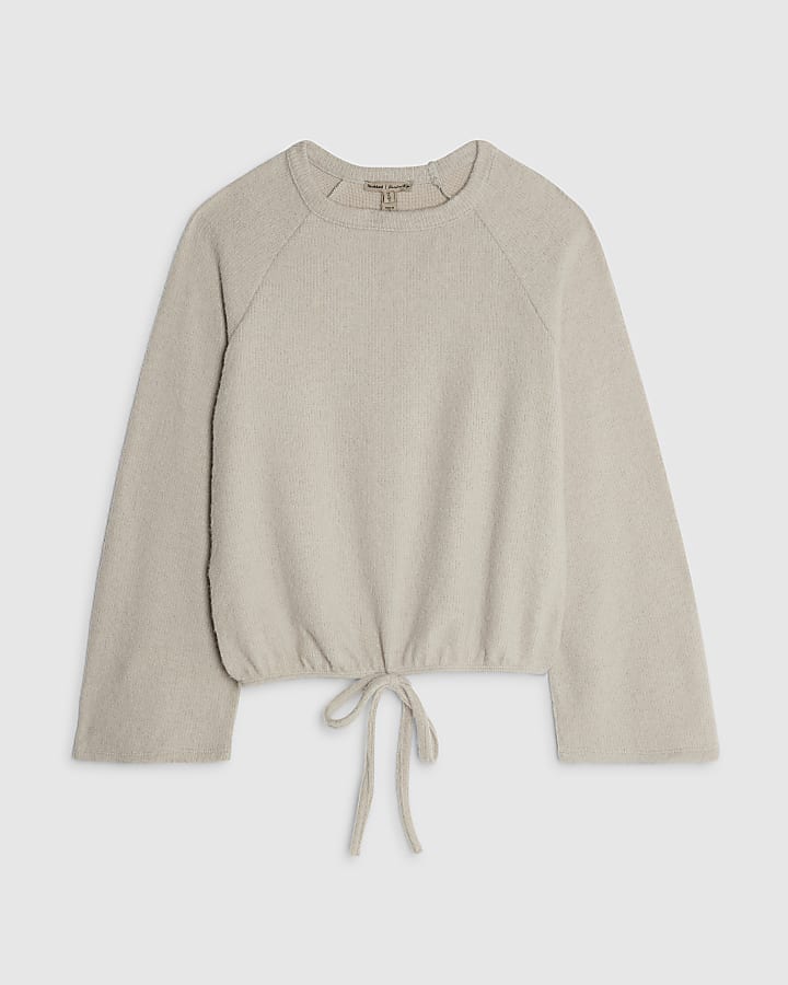 Beige Cosy Long Sleeve Bubble Hem Ribbed Top