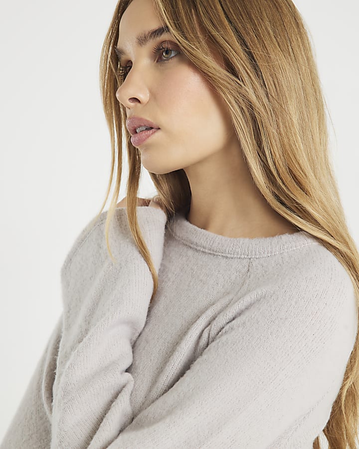 Beige Cosy Long Sleeve Bubble Hem Ribbed Top