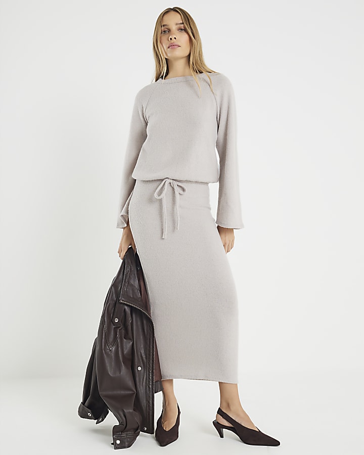 Beige Cosy Long Sleeve Bubble Hem Ribbed Top