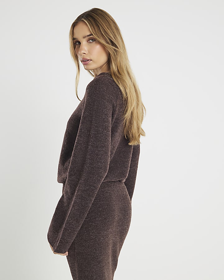 Brown Cosy Long Sleeve Bubble Hem Top