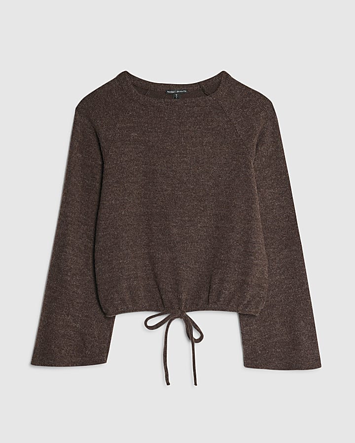 Brown Cosy Long Sleeve Bubble Hem Top