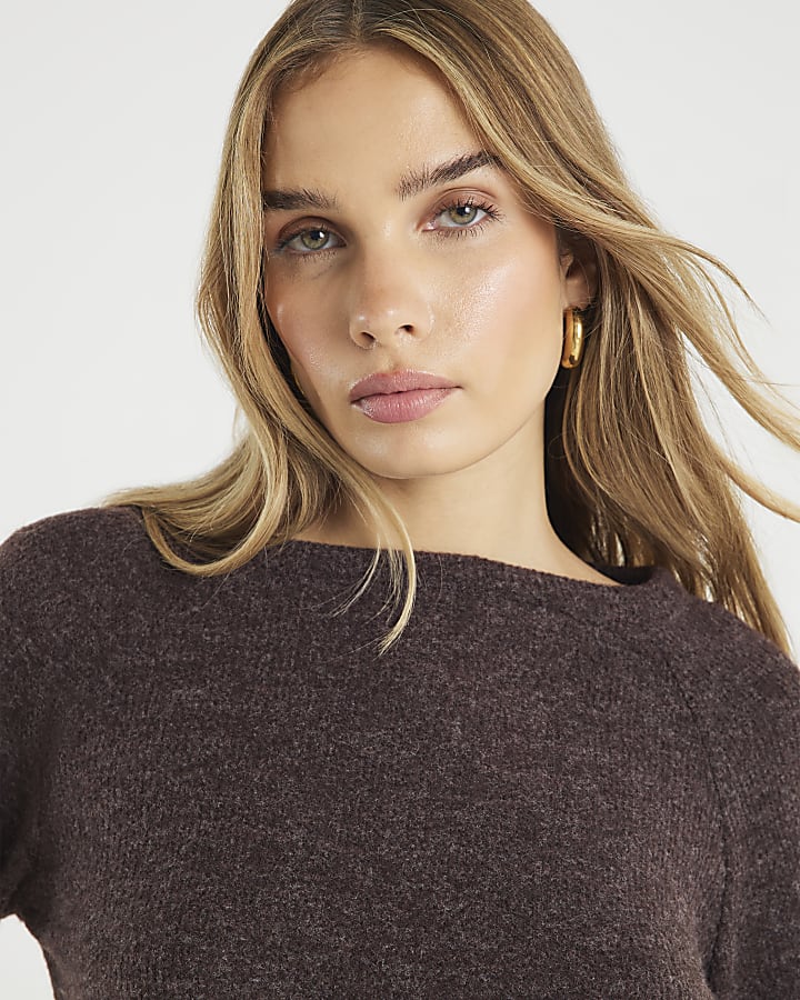 Brown Cosy Long Sleeve Bubble Hem Top