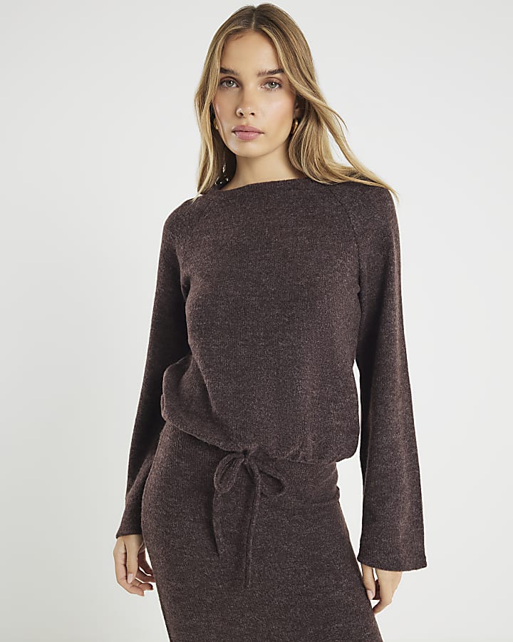 Brown Cosy Long Sleeve Bubble Hem Top