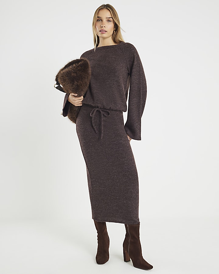 Brown Cosy Long Sleeve Bubble Hem Top