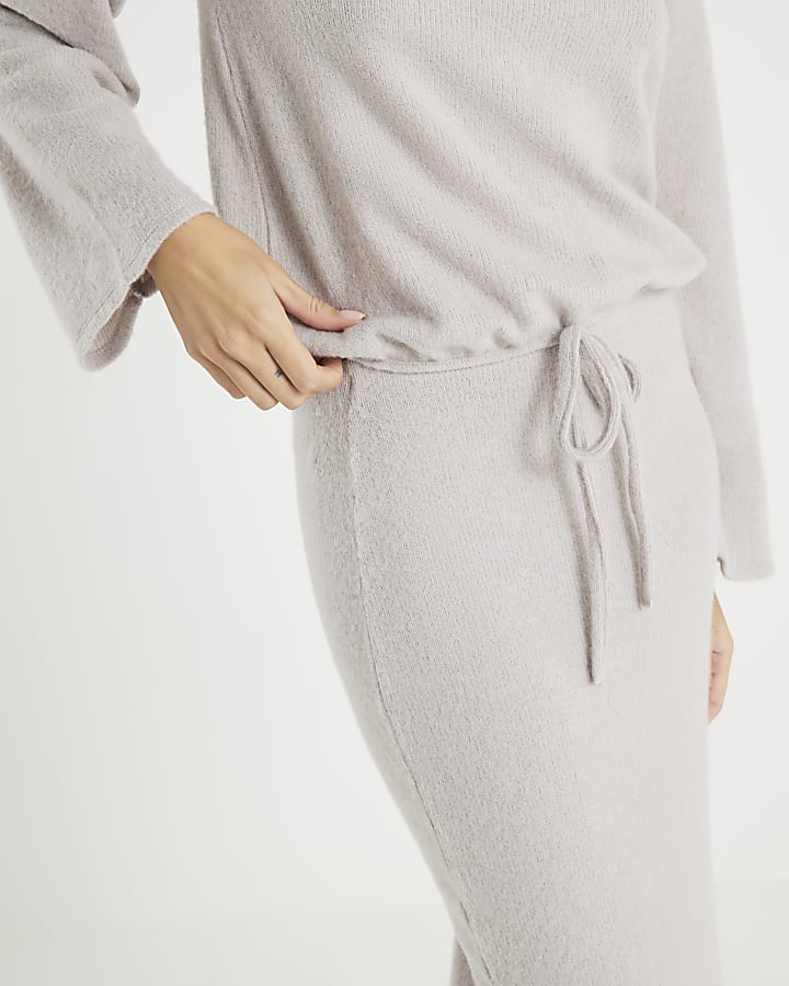 Beige Cosy Ribbed Midi Skirt