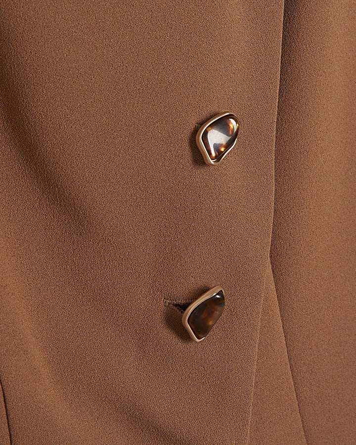 Brown Collarless Asymmetric Jumpsuit