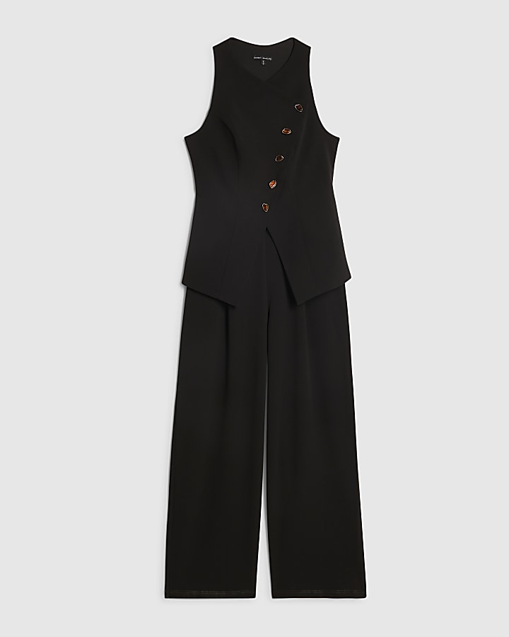 Black Collarless Asymmetric Jumpsuit