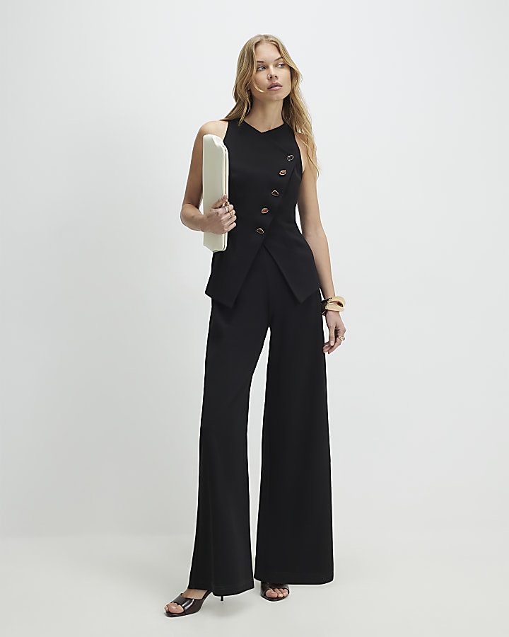 Black Collarless Asymmetric Jumpsuit