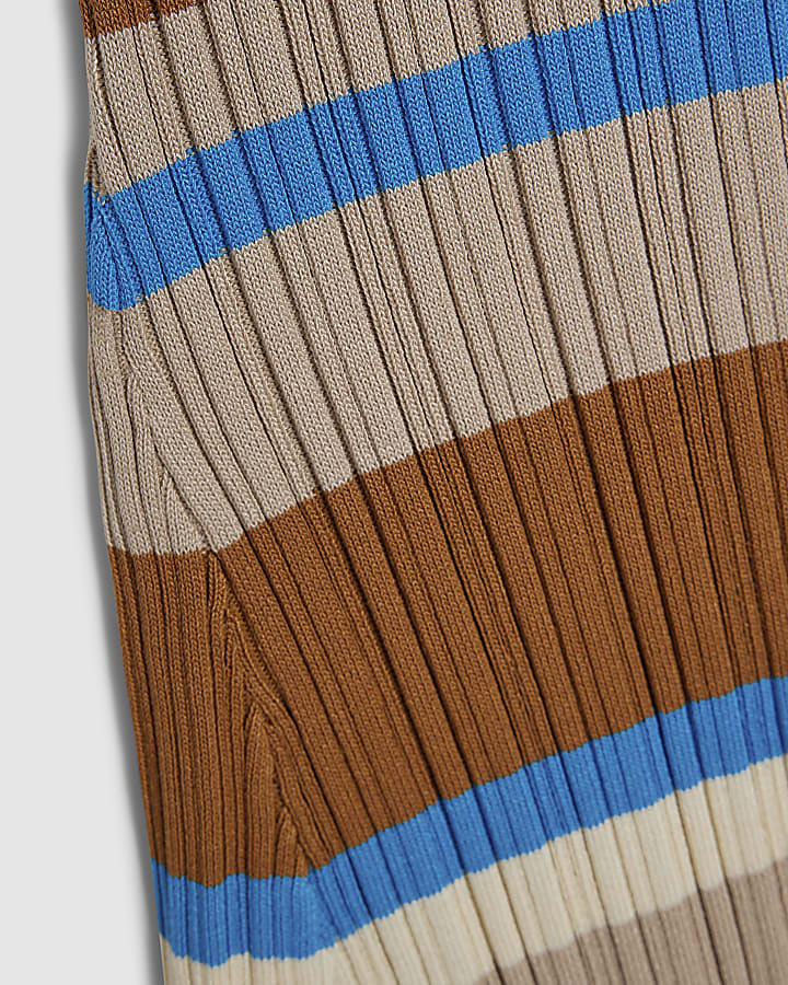 Petite Brown Knitted Striped Maxi Dress