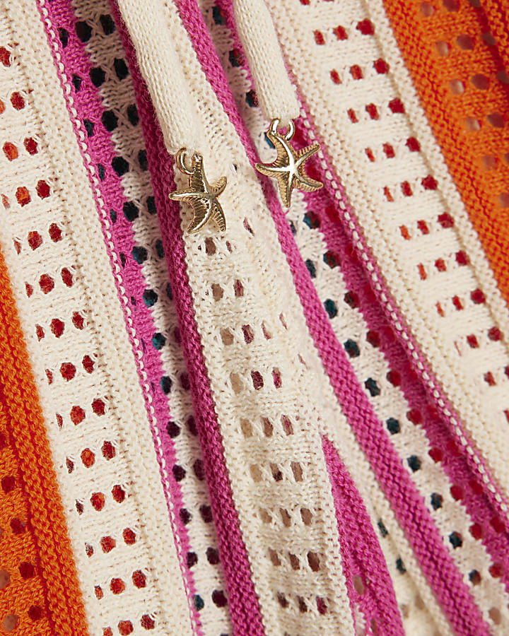 Petite Cream Striped Crochet Shorts