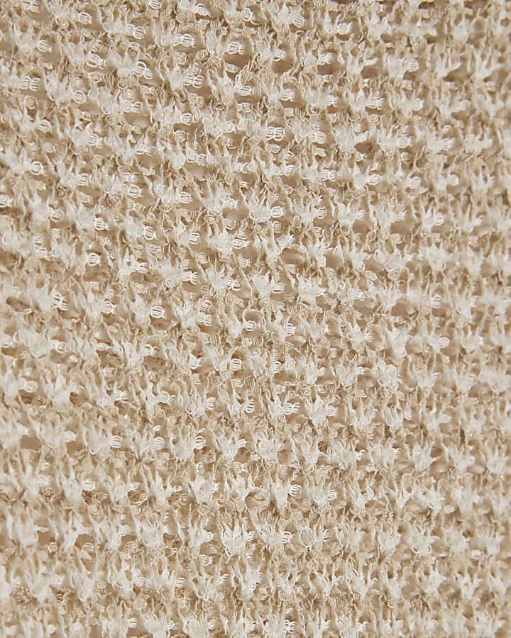 Petite Beige Knitted Off Shoulder Top