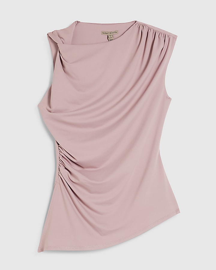 Pink Sleeveless Twist Drape Top