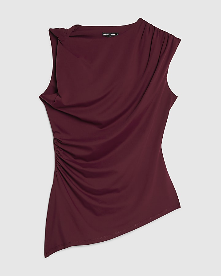 Red Sleeveless Twist Drape Top