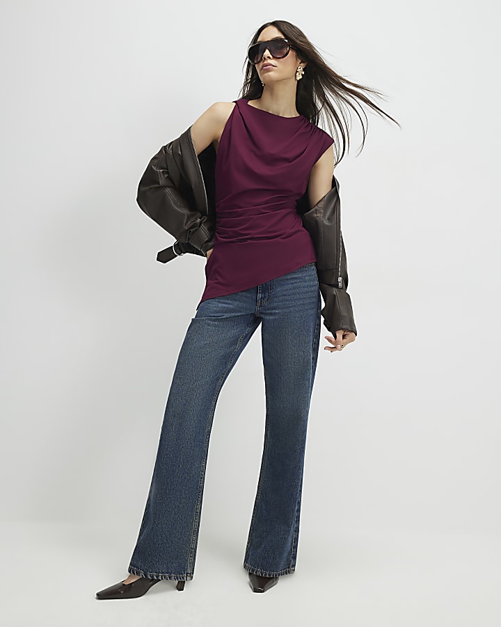 Red Sleeveless Twist Drape Top