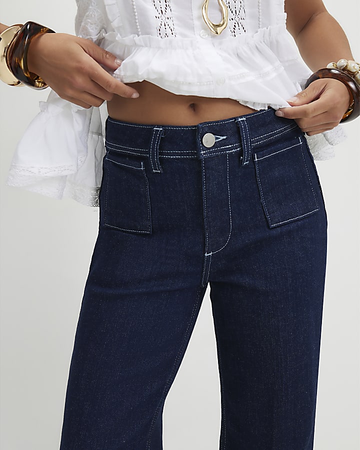 Petite Navy Relaxed Flare Jeans