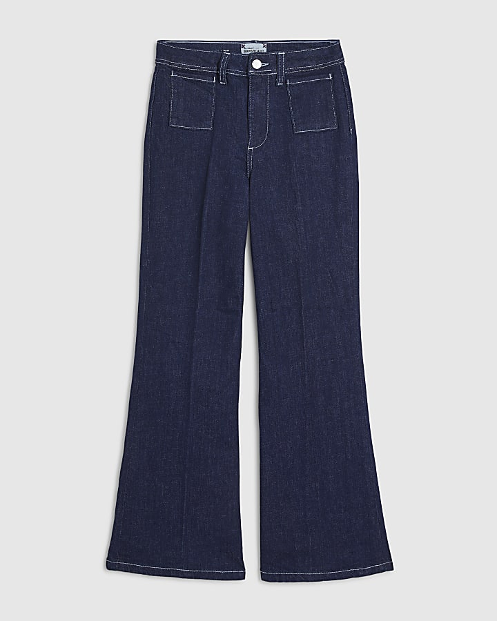 Petite Navy Relaxed Flare Jeans