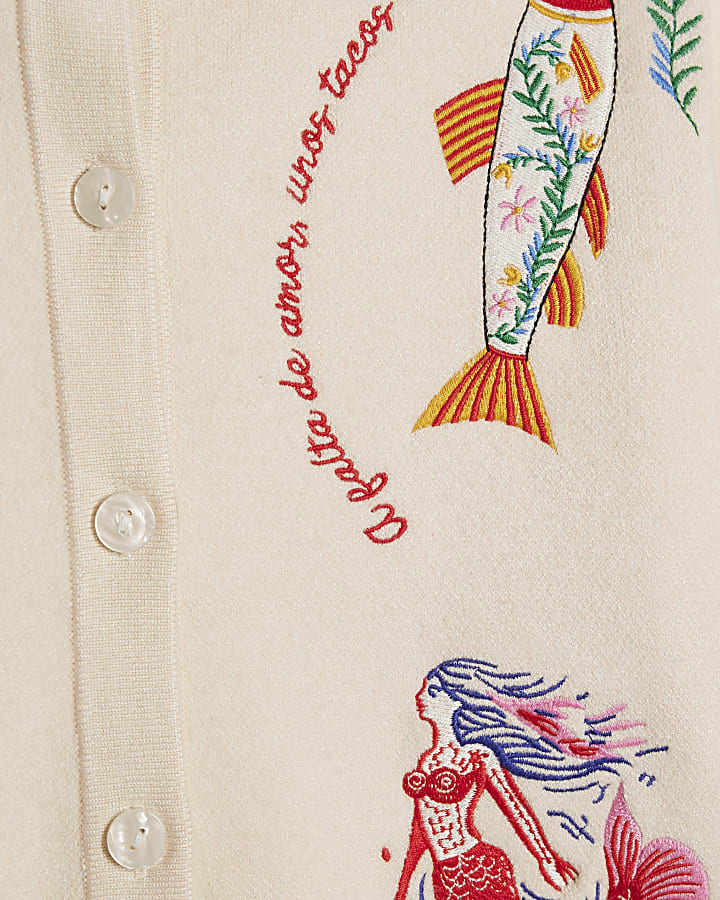 Cream Fun Motif Cardigan