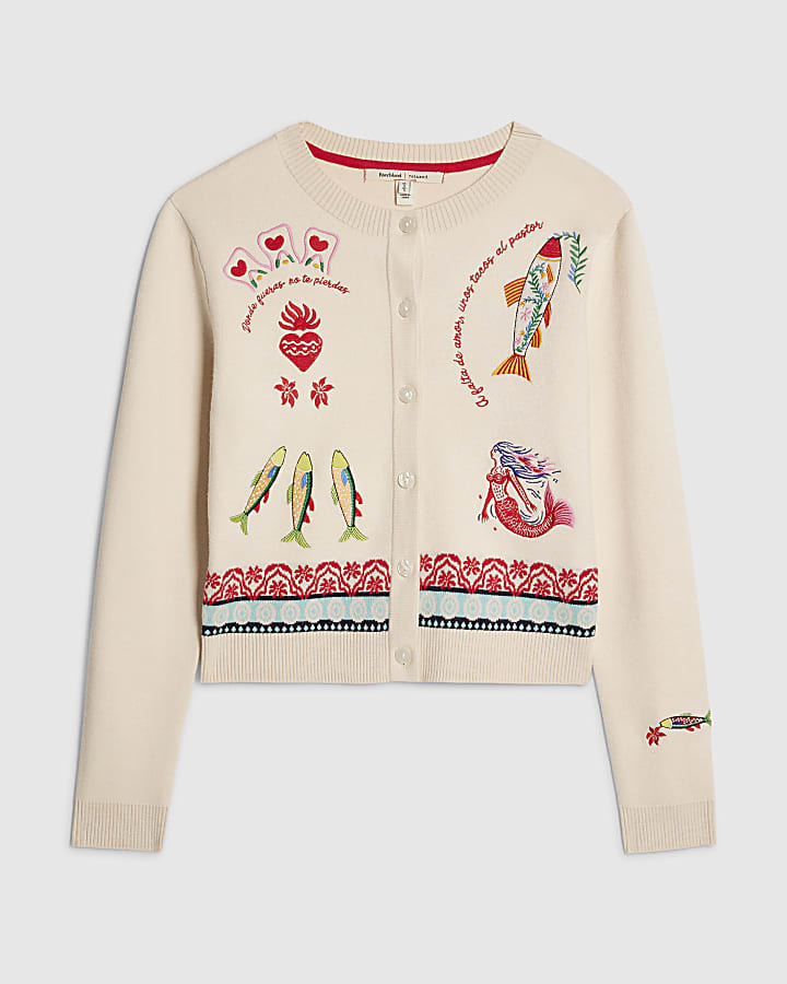 Cream Fun Motif Cardigan