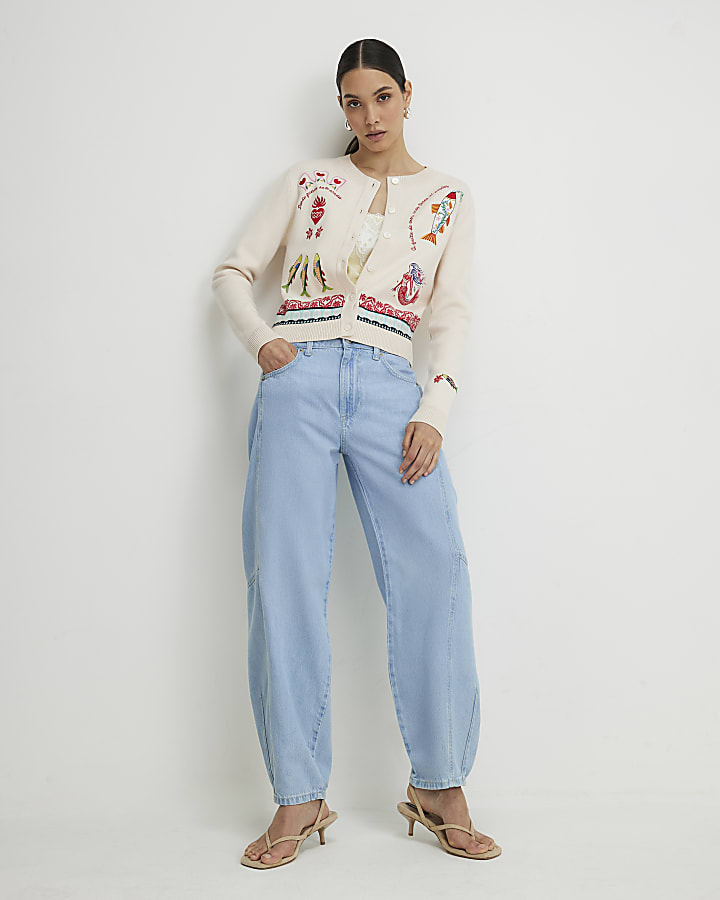 Cream Fun Motif Cardigan