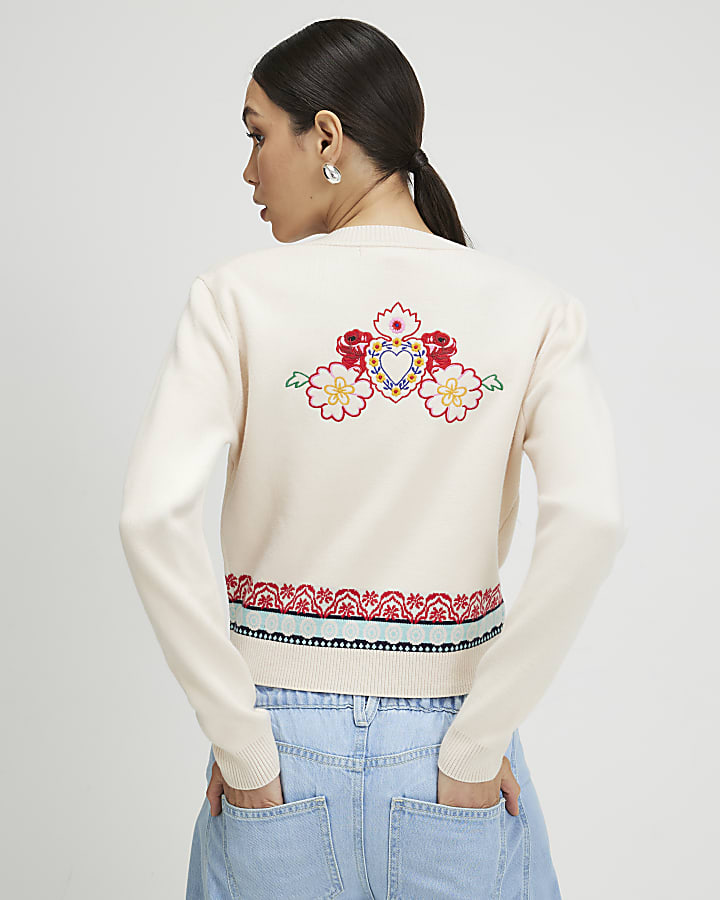 Cream Fun Motif Cardigan