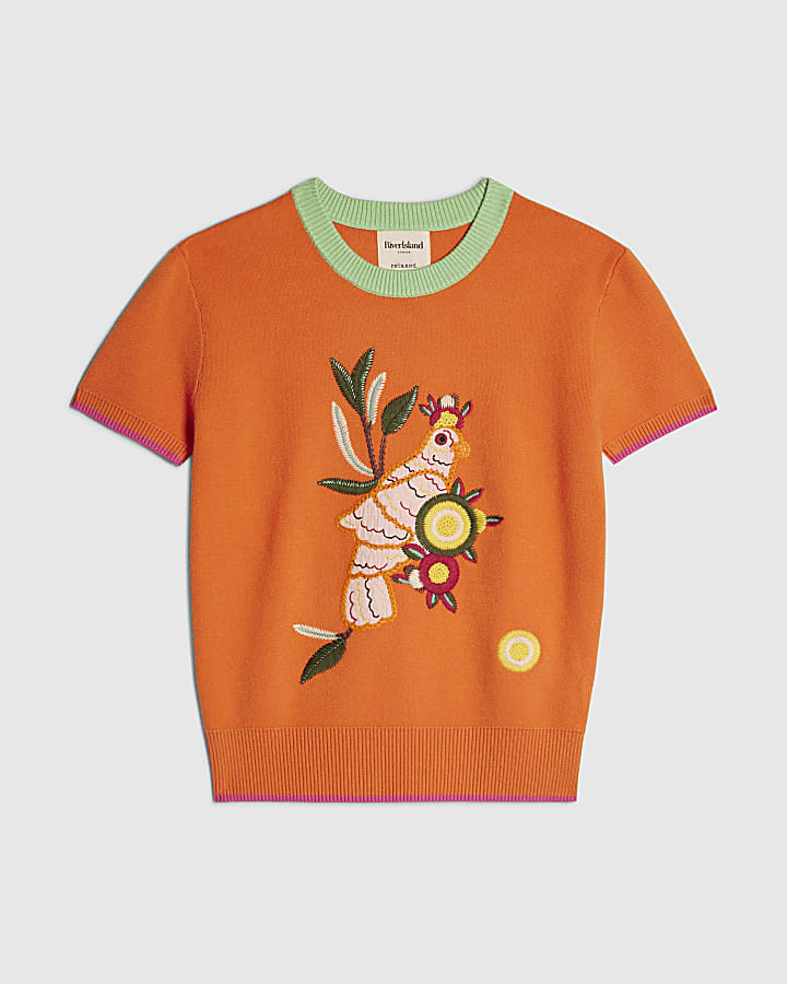 Orange Toucan Knitted T-Shirt