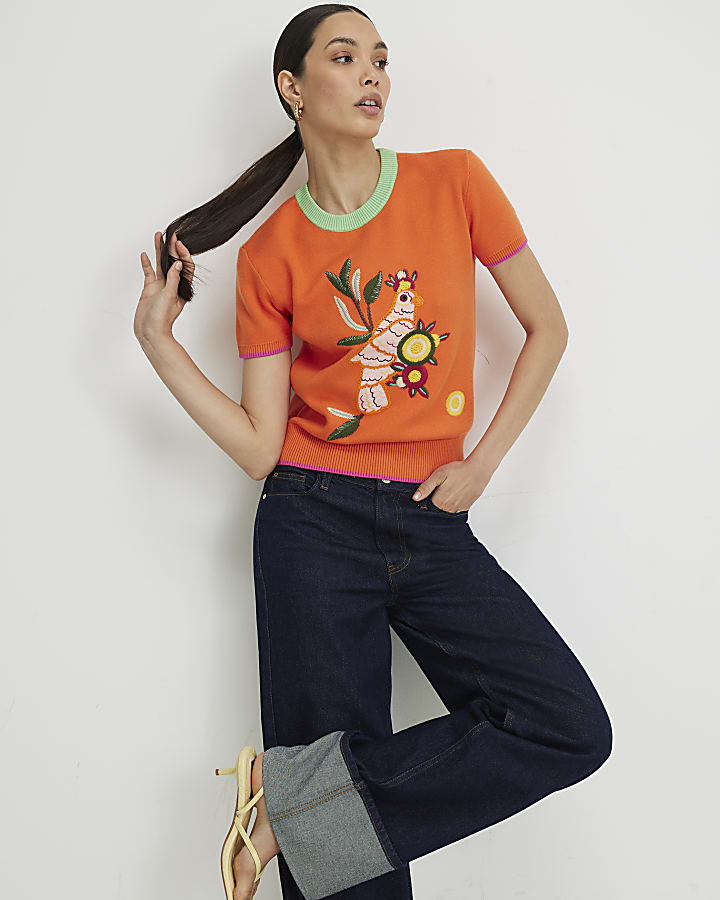 Orange Toucan Knitted T-Shirt