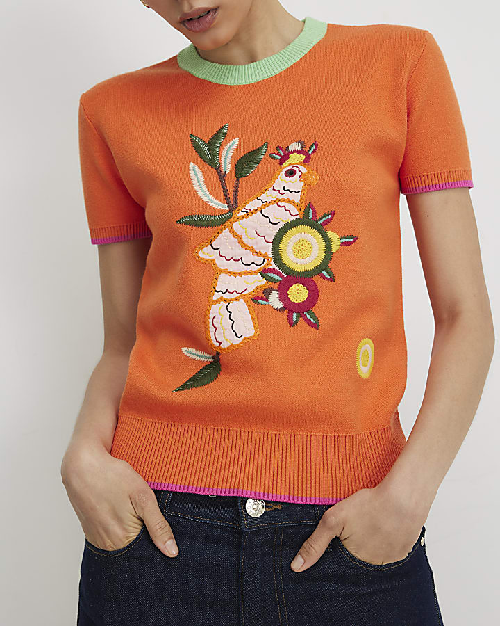 Orange Toucan Knitted T-Shirt