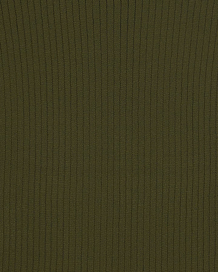 Khaki Ribbed High Neck Top