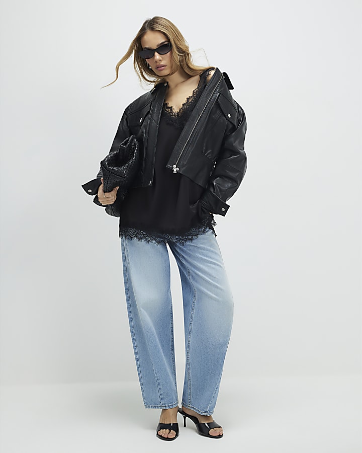 Black Longline Lace Cami Top